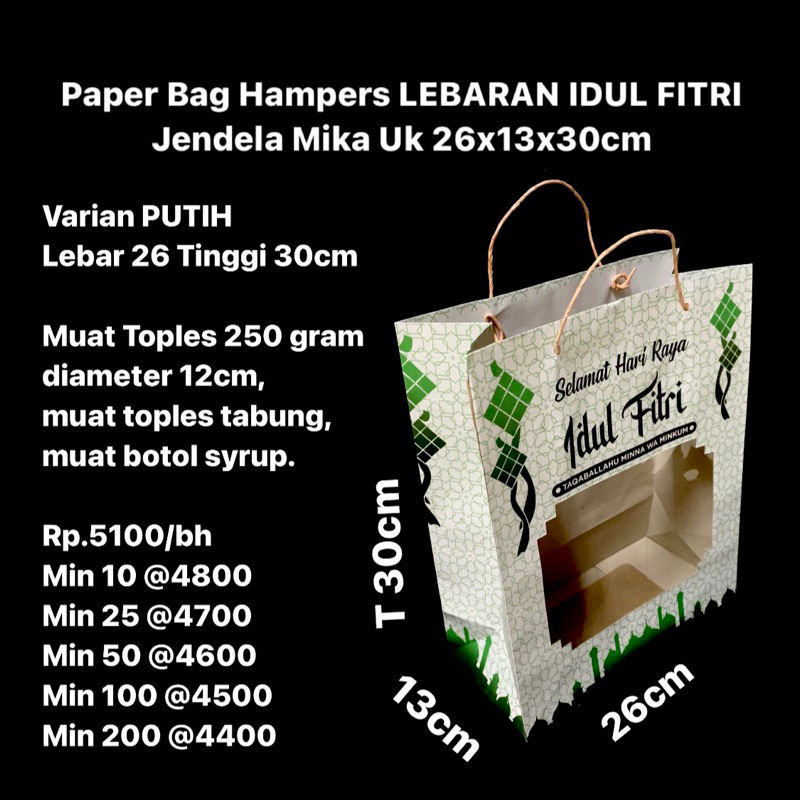 

Paper Bag Hampers LEBARAN IDUL FITRI Jendela Mika Uk 26x13x30cm