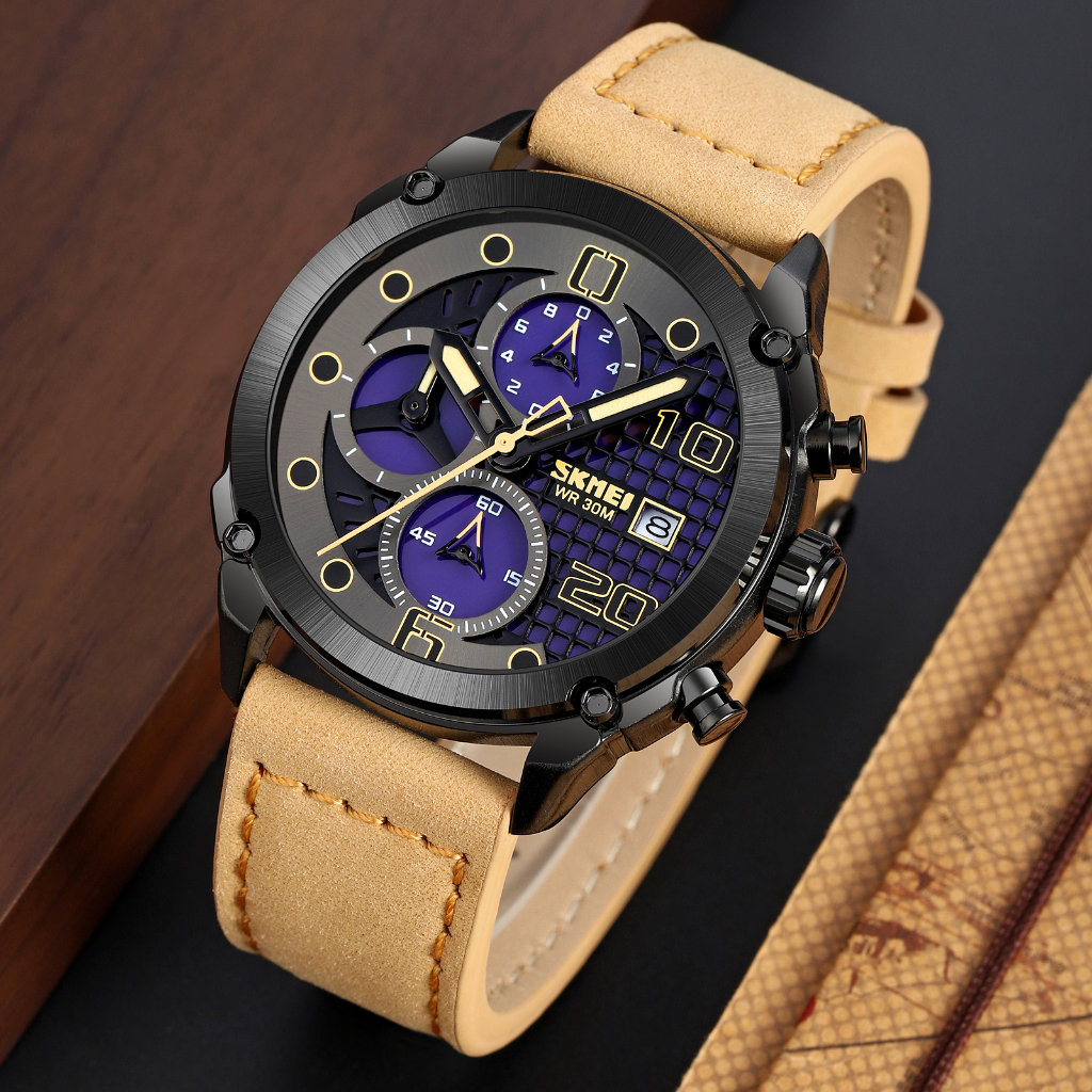 SKMEI 2051 Jam Tangan Pria Analog Chronograph Tali PU Leather WATCHKITE WKOS