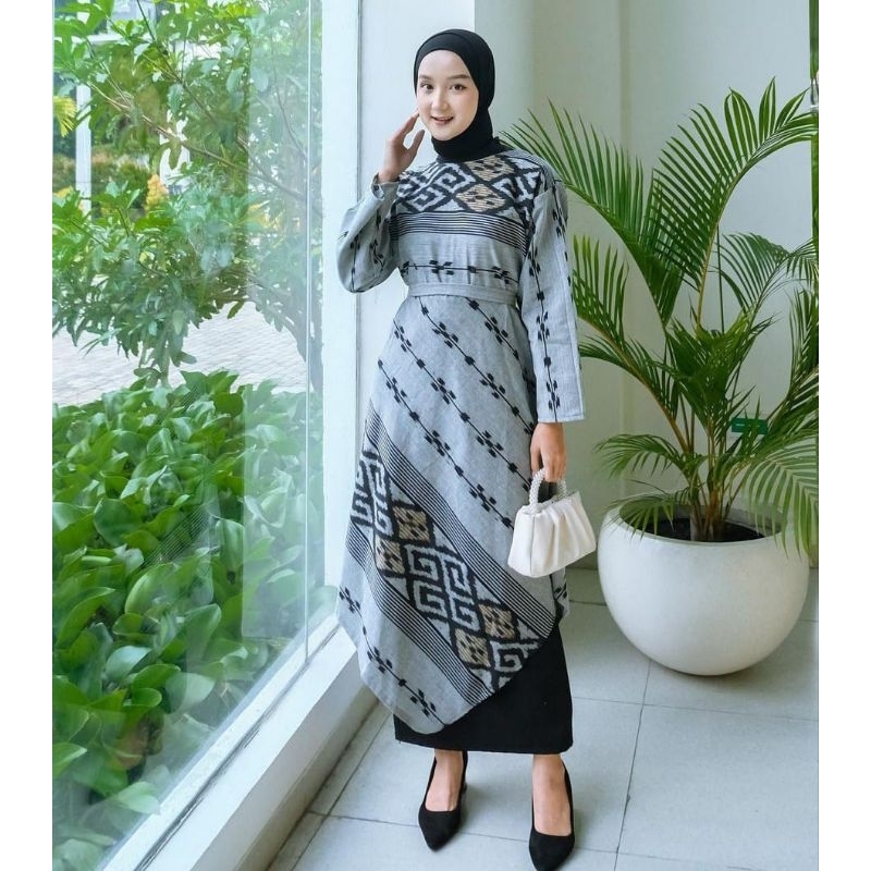 dress tenun terbaru motif tenun blanket - dress terbaru - gamis tenun jepara - dress lancip kekinian