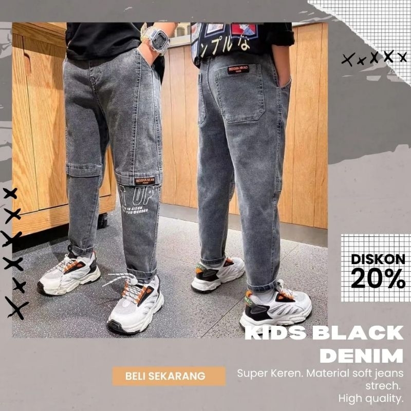 Celana Jeans Anak Laki Laki Import Premium Warna Hitam Panjang Keren Terbaru Bahan Strech Usia 3 4 5 6 7 8 9 10 11 Tahun