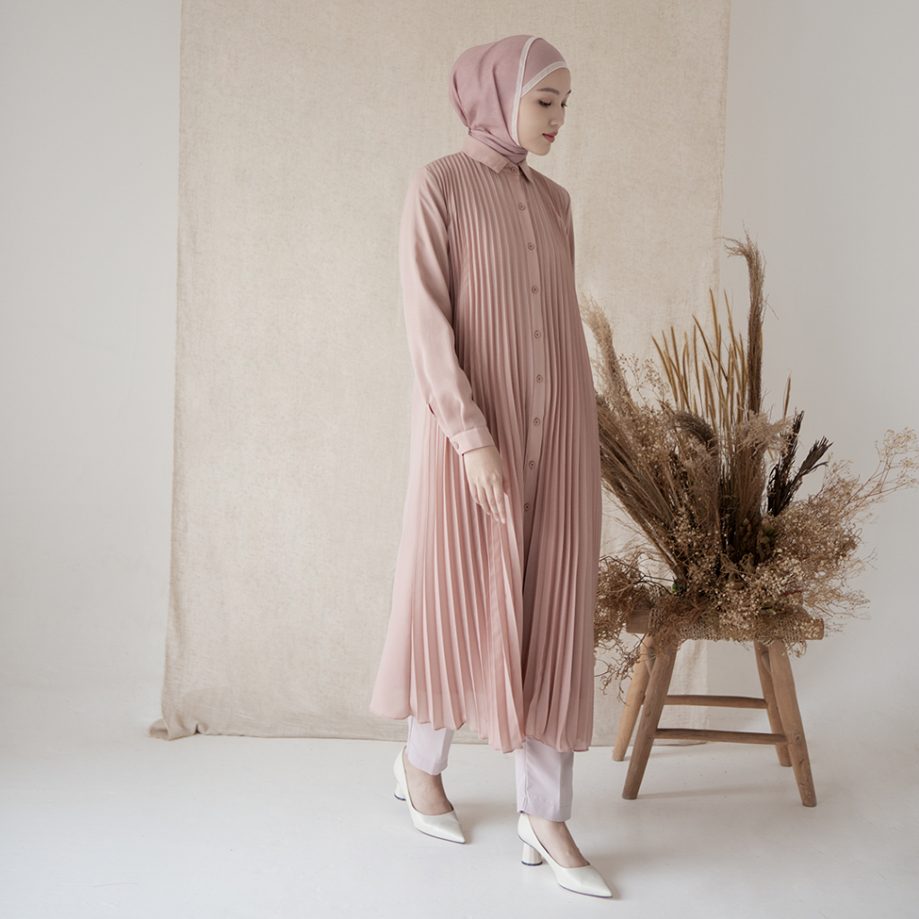 Vikrama by Aska Label - Tunik plisket lengan panjang full kancing busui friendly warna pink mauve, ungu, hitam black