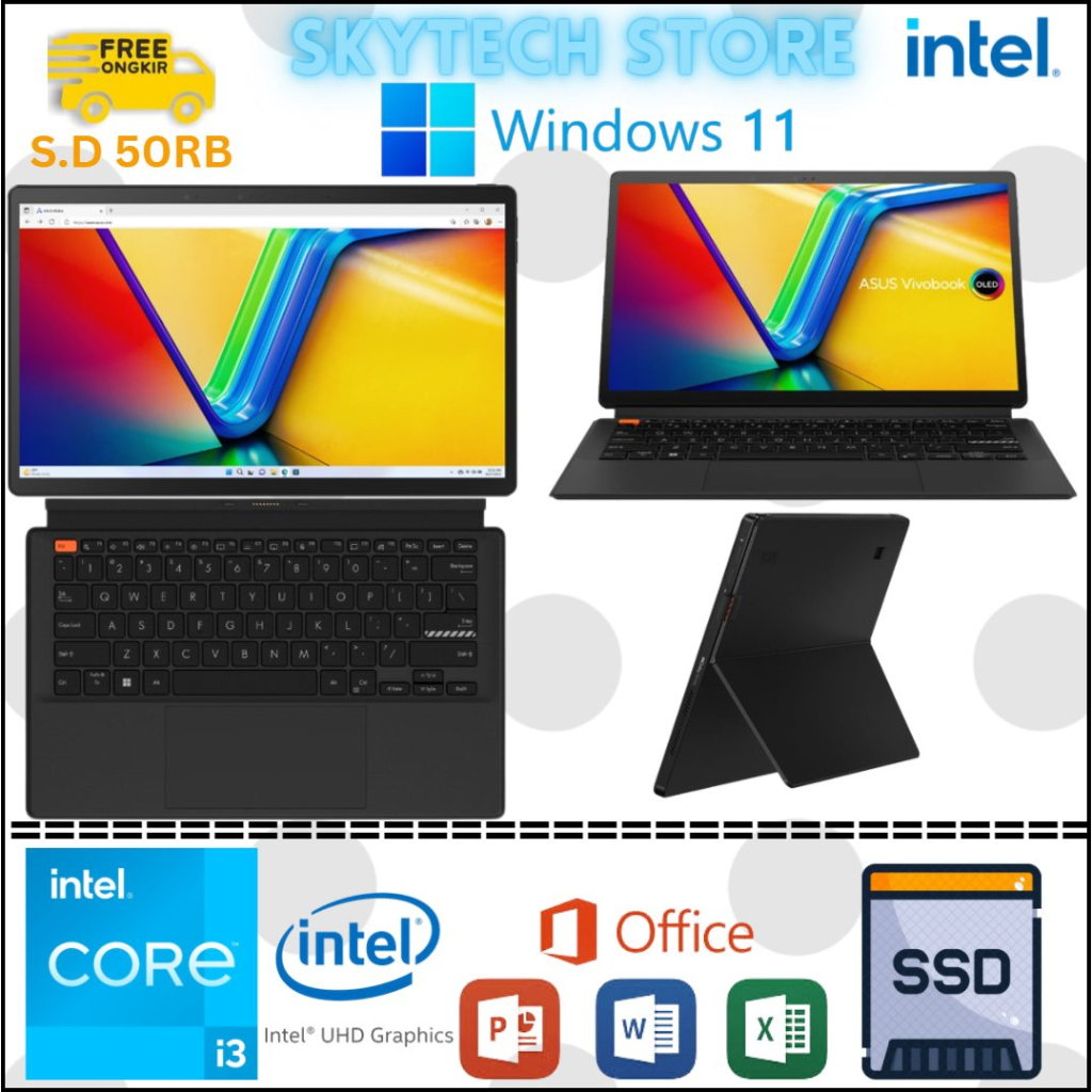 Asus Vivobook 13 Slate Oled T3304GA Intel Core i3 N300 RamGb Ssd256GB 13.3 Windows 11 &amp; Office 2021 Original