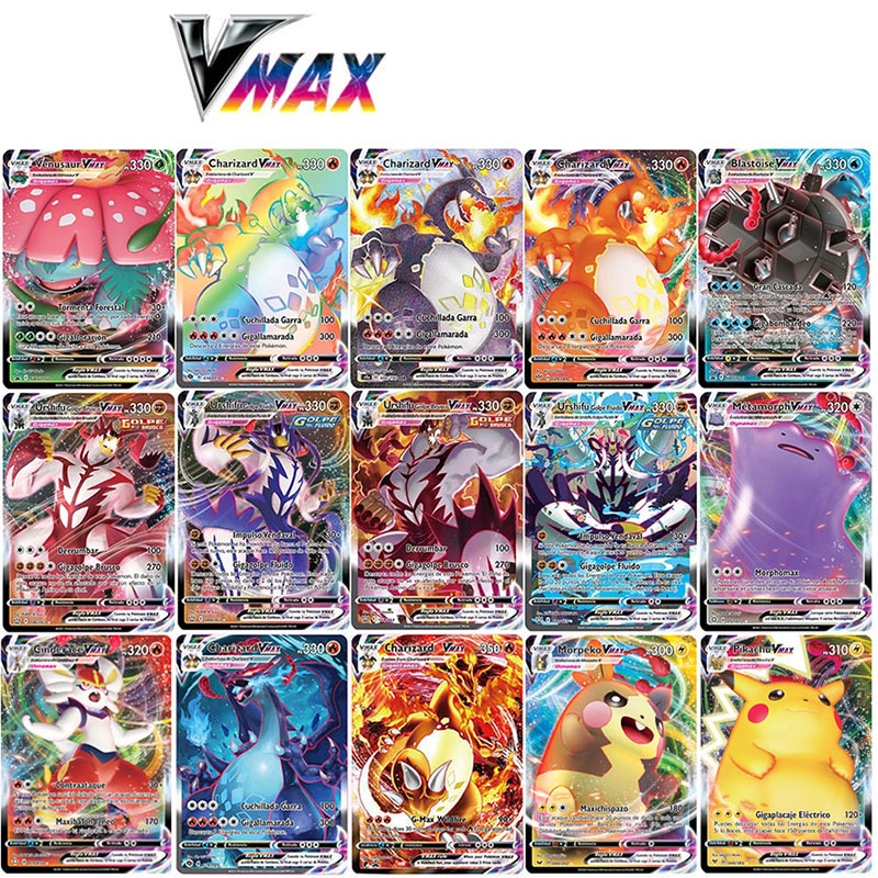 【COD】100PCS Kartu Pokemon TCG Vmax Hologram English Version Trading Card