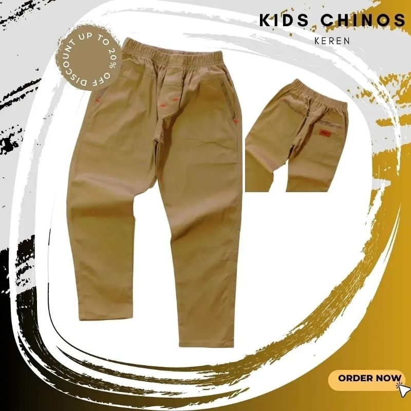 Celana Chinos Anak Laki Laki Panjang Premium Bahan Strech Melar Regular Slim Usia 8 9 10 11 12 13 Tahun