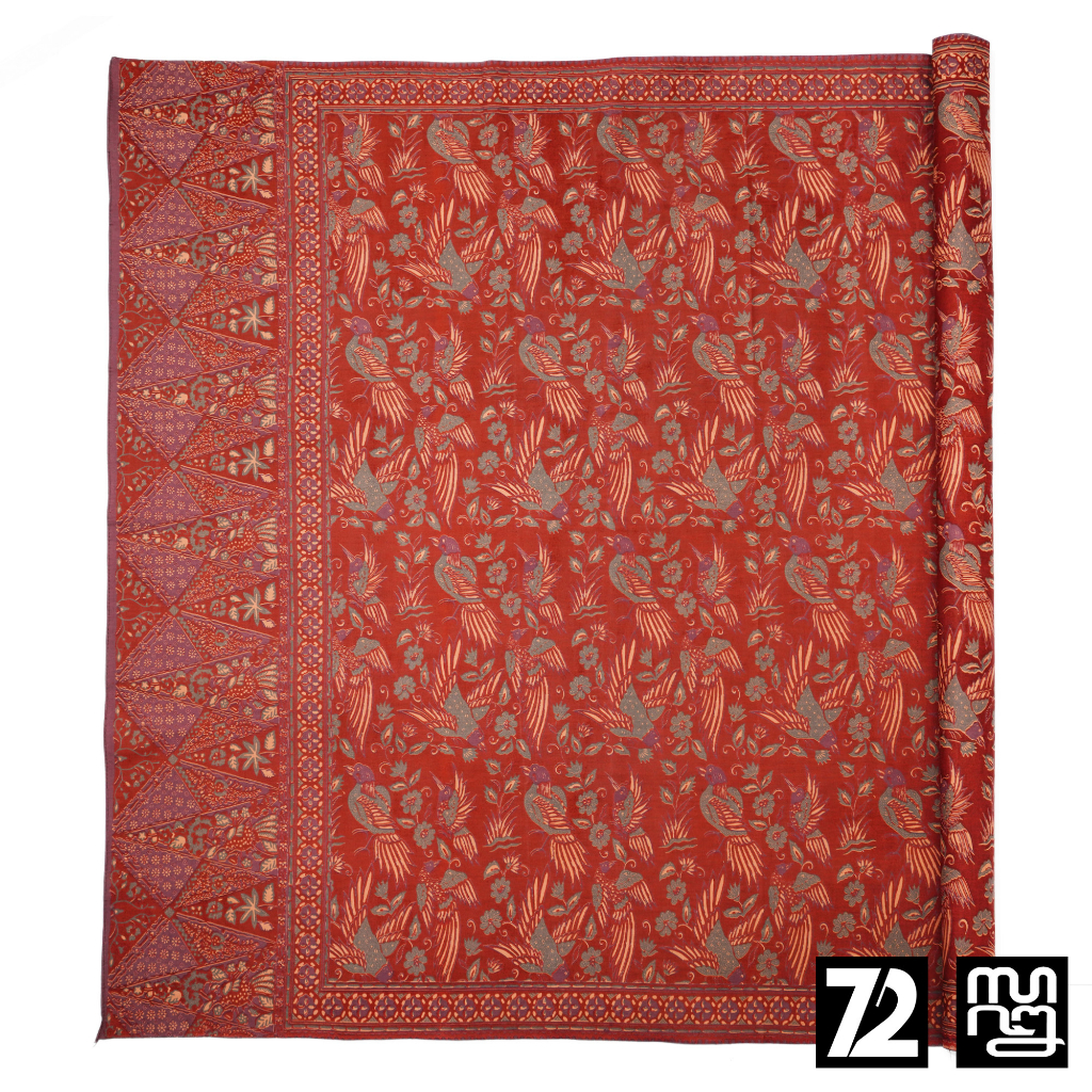 KAIN BATIK PREMIUM Bahan Katun Motif Burung Taman Warna Merah Maroon 721561 Cap 72 Jarik Jarit Samping Kebat Panjang Batik Katun Modern Premium Bahan Seragam Batik Pernikahan Kantor Keluarga Murah Kamen Jadi Batik Bali Lembaran