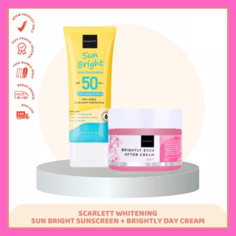 Scarlett Whitening Paket Daily Sunscreen Moisturizer Cream Face Mist BPOM Original