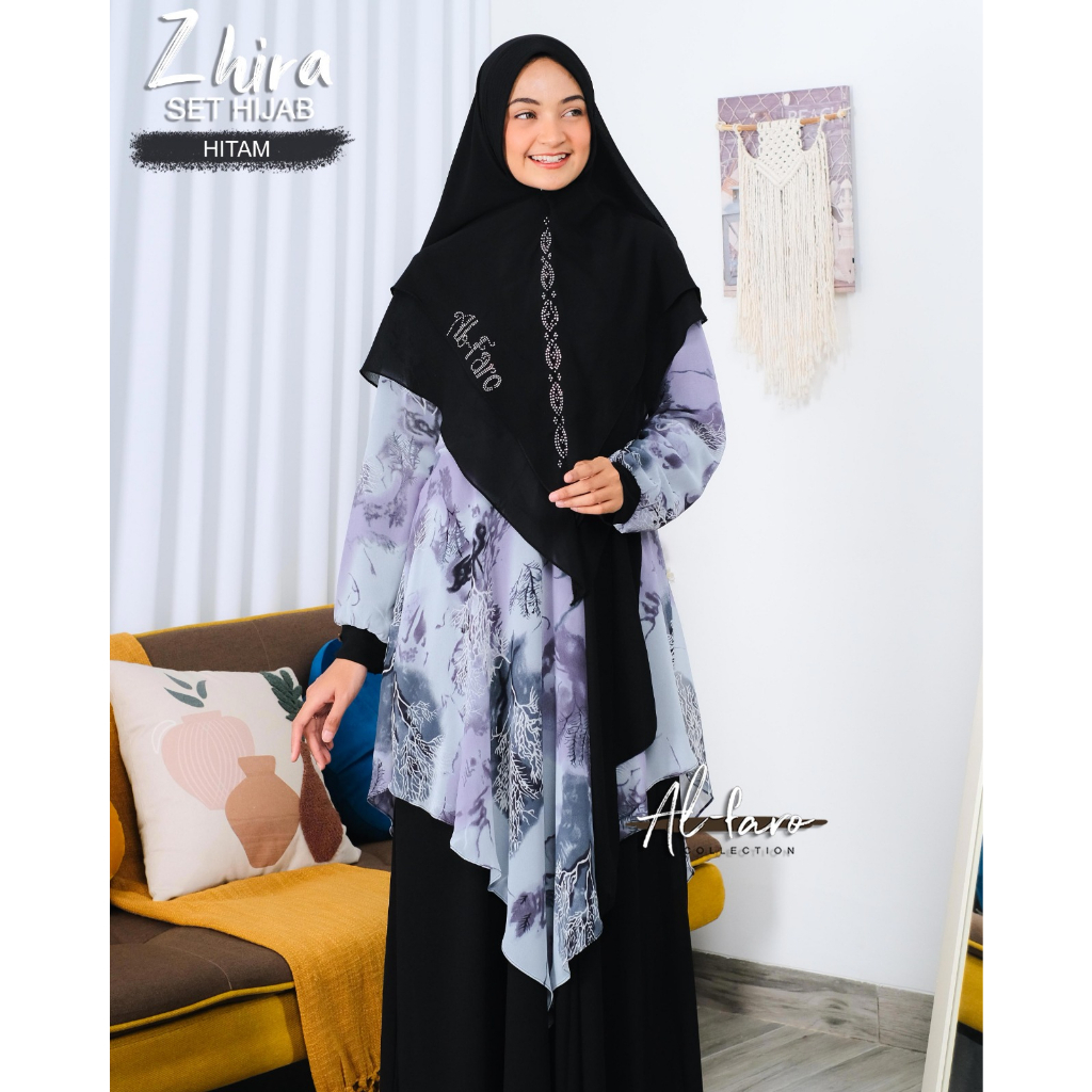 GAMIS INNARA AIRRA NAIRRA ORIGINAL HIJABKU &amp; NARA ZHIRA ORI  ALFARO CERUTY BABYDOLL SET KHIMAR baju muslim modis modern khimar antem motif printing abstrak ootd hajatan lebaran ramadhan pengajian seragaman