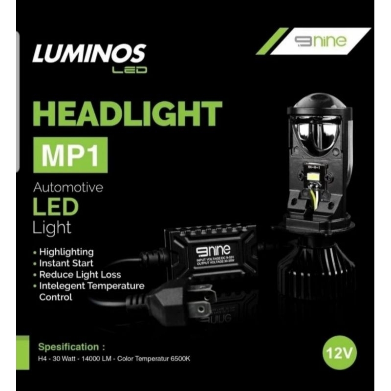 Lampu MP1 H4 Luminos 9NINE Proyektor terang putih super