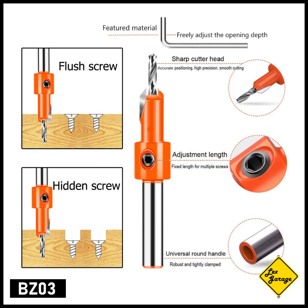 Mata Bor Countersink Kayu Besi Set HSS Titanium Coated