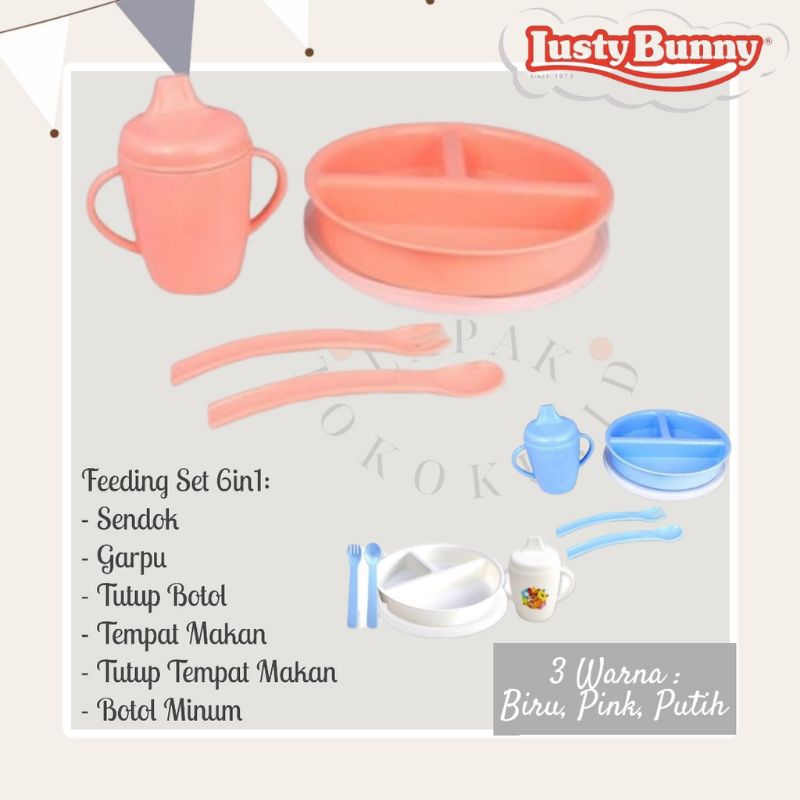 [rumahbayipdg] Feeding set lusty bunny 5in1/ gift set lusty bunny peralatan makan bayi