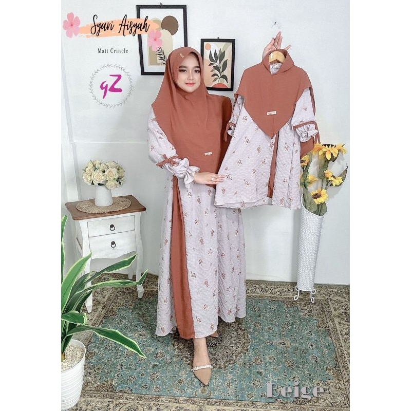 Gamis set jilbab crincle couple ibu dan anak ORI gwenza