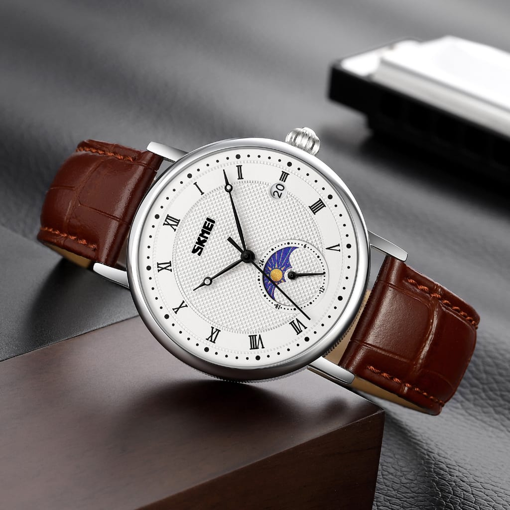 JAM TANGAN PRIA/WANITA FASHION SKMEI 9308 MOON PHASE/JAM TANGAN PRIA TERBARU/JAM TANGAN LEATHER KULI