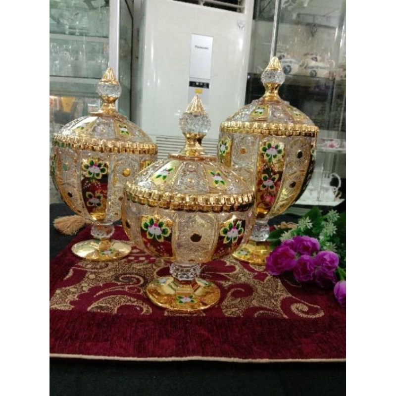 Toples Gold / Toples Turkey Kue Hari Raya Lebaran Mewah / Toples Kaca Kristal Piala / Toples Set Mew