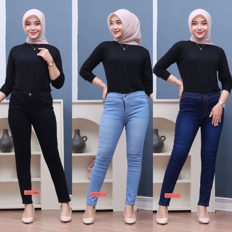 CELANA HIGHWAIST JEANS POLOS WANITA PREMIUM