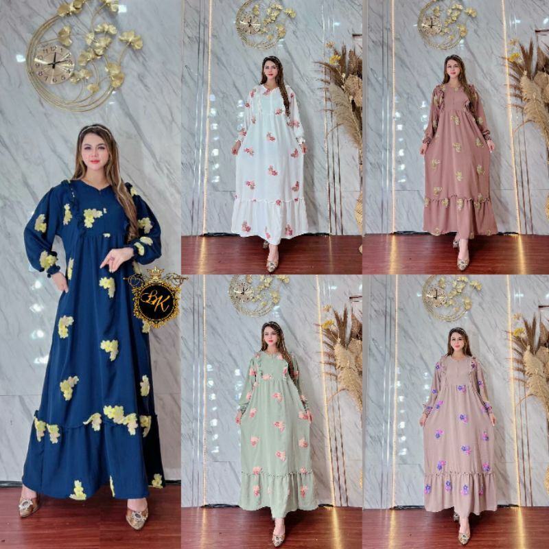 Terbaru Gamis Cringkel Pom Pom Jumbo Ld 120 | Dress Cringkel Pom Pom Jumbo |Midi Kotak Ld 120 | Long