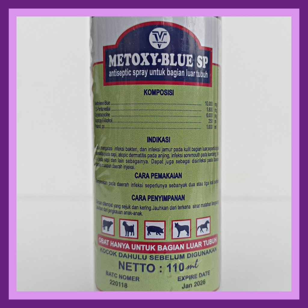 METOXY BLUE SP 110 ml | Antiseptik Spray Obat Luka Kulit LSD Dermatitis Foot Rot dll | Obat Luka Semprot Hewan | Obat Luka Kulit