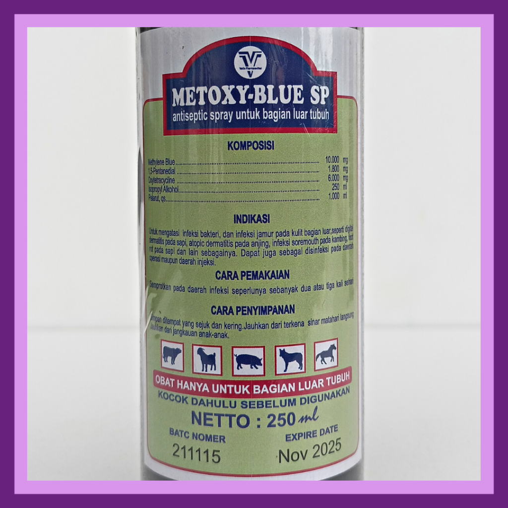 METOXY BLUE SP 250 ml | Antiseptik Spray Obat Luka Kulit LSD Dermatitis Foot Rot dll | Obat Luka Semprot Hewan | Obat Luka Kulit