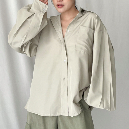 NARAE Ballon Shirt in Sage - Kemeja Oversize Korean Style Sage Green