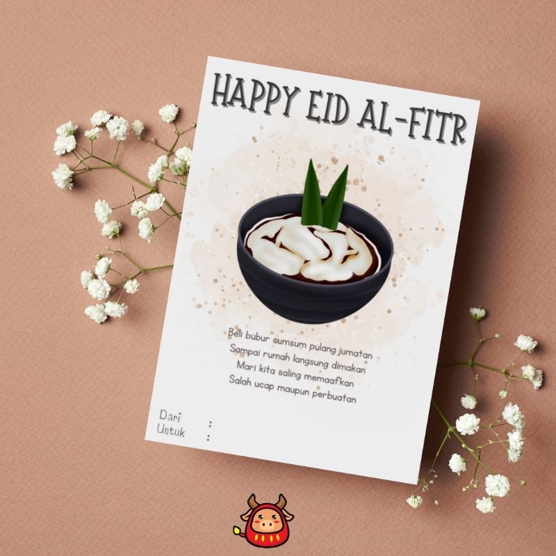 Kartu Ucapan Greeting card Hari Raya Lebaran Idul Fitri Pantun Desain terbaru watercolored lucu unik tema takjil iftar Eid Mubarak