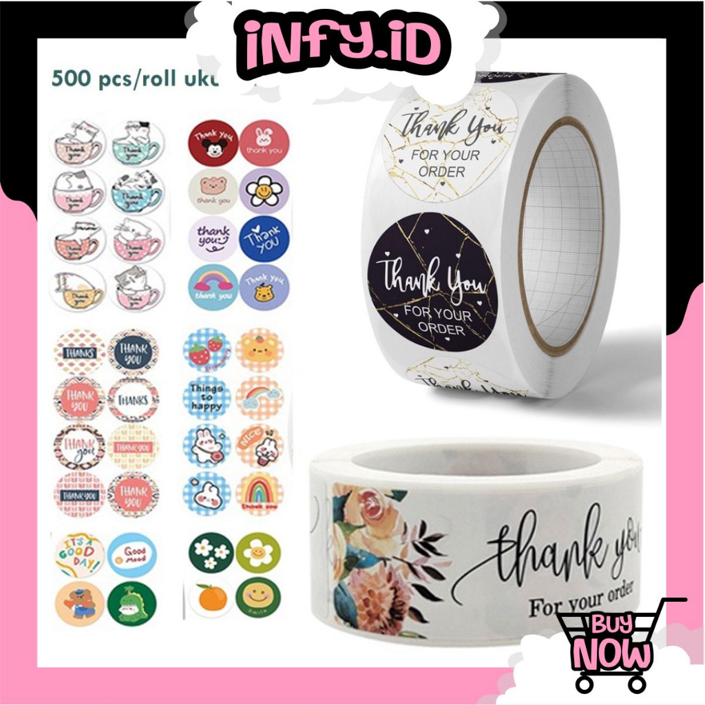 INFY - COD Sticker Thank You 500 pcs/stiker terima kasih Warna Self Adhesive Seal Label Roll Sticker thank you besar S058