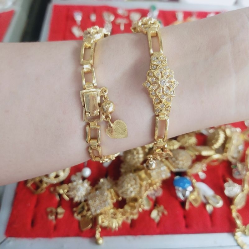 Emas Swasa Gelang Bunga full Permata Diamond Zicron Lapis Emas 24k Replika Emas Berlian