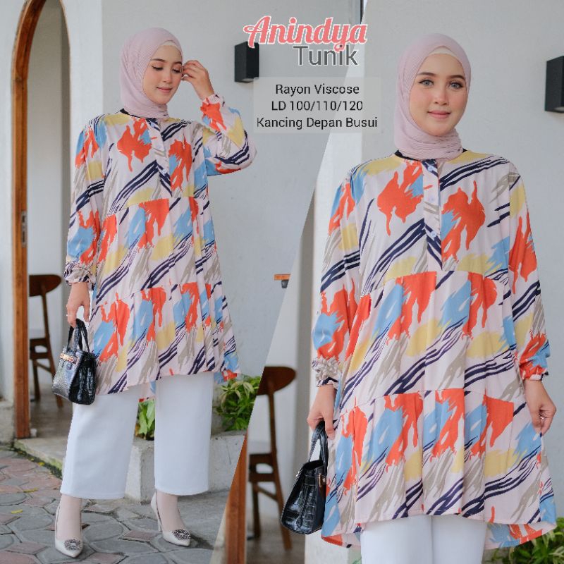 PROMO LONG TUNIK MOTIF ABSTRAK RAYON VISCOSE JUMBO