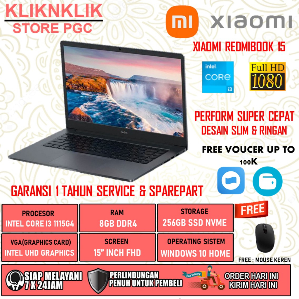 LAPTOP XIAOMI REDMIBOOK 15 INTEL CORE I3 1115G4 RAM 8GB 256GB 512GB SSD FHD WINDOWS 10 HOME GREY