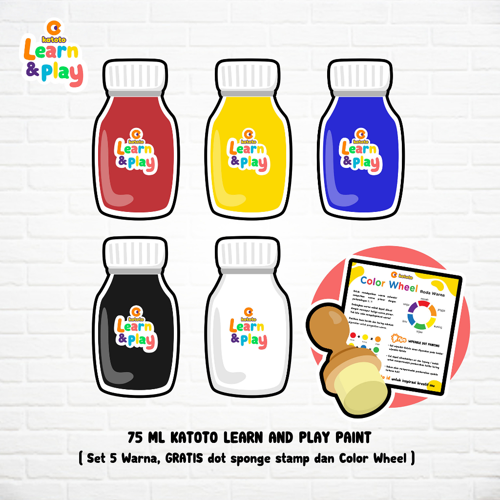 

CAT WARNA UNTUK ANAK 75 ML KATOTO LEARN AND PLAY PAINT, UNTUK DOT SPONGE PAINTING TAMBAHAN WIPEABLE SHEET