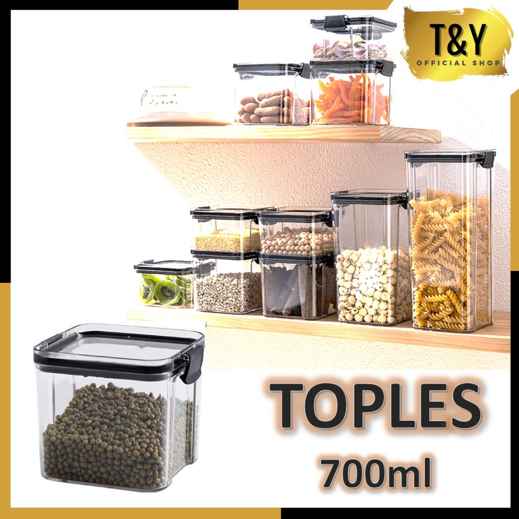 T&amp;Y Toples Lebaran Kue Kering 700ML Kotak Transparan Kedap Udara Penyimpanan Cereal Plastik Bening Acrylic 700 ML Kontainer Makanan Storage Jar Food Tempat Bumbu Wadah Snack Storage Box Bahan Makanan Murah Import