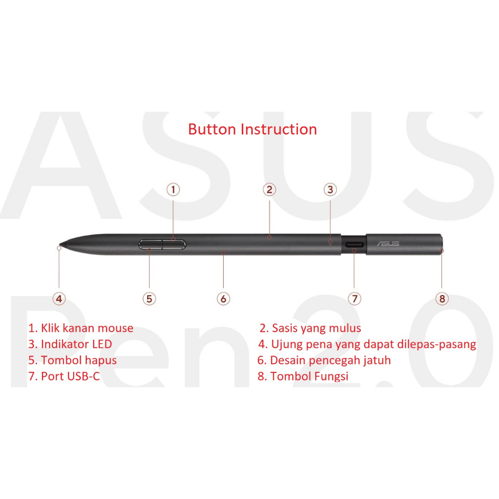 Active Stylus Pen Asus Rechargeable SA203H MPP 2.0 Free Nibs Original