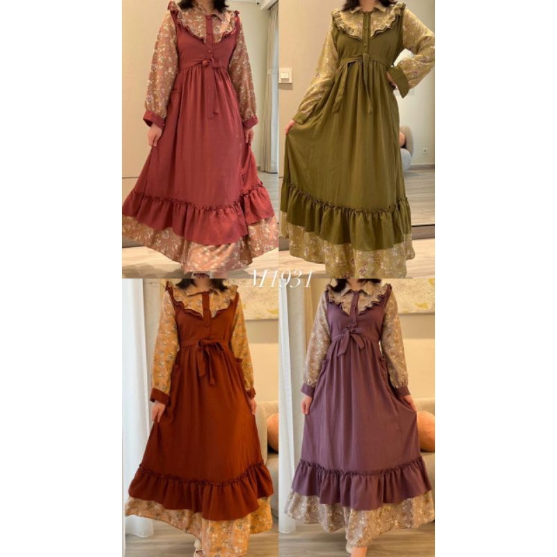 Baju Muslim/Gamis Anak Perempuan Polos Kombinasi Bunga