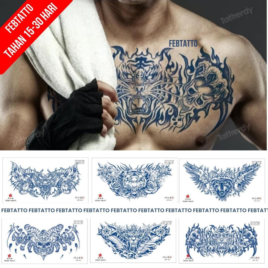 FRUIT INK Tato Semi Pemanent Dada Tahan 1 Bulan Ukuran 28x15cm Tato Lengan Tato Dada Tato tangan Tato Kaki   Motif Aesthetic Tatto Temporary Stiker Tato Halal Grosir Tato air motif sayap macan, sayap serigala, sayap tanduk, GZXT 054