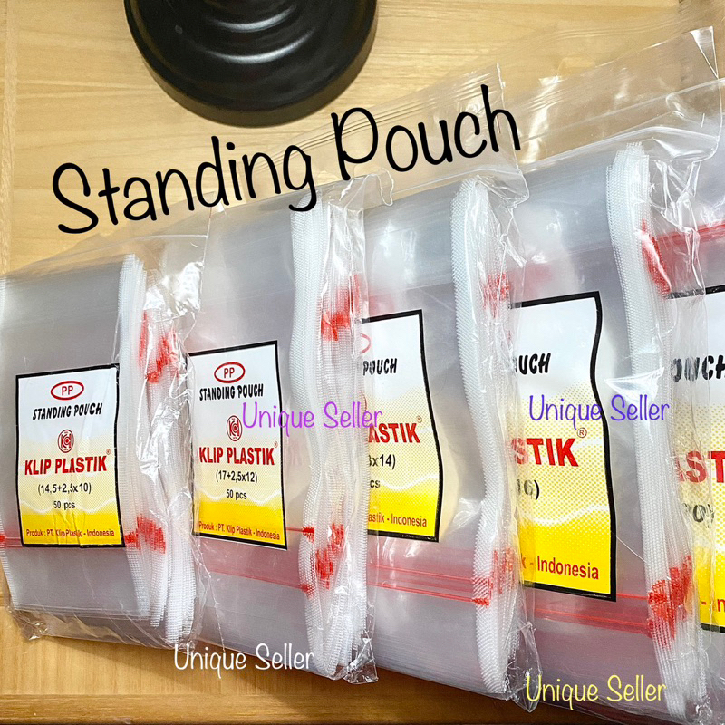 Standing Pouch PP KLIP Uk 10x17 12x19.5 14x20.5 16x22.5 20x27.5 cm isi 50 / Standing Pouch 10x17 12x19,5 14x20,5 16x22,5 20x27,5 cm / Kantong PP Standing Pouch KLIP 10x17cm 12x19.5cm 14x20.5cm 16x22.5cm 20x27.5cm / Kantong Plastik PP Zipper