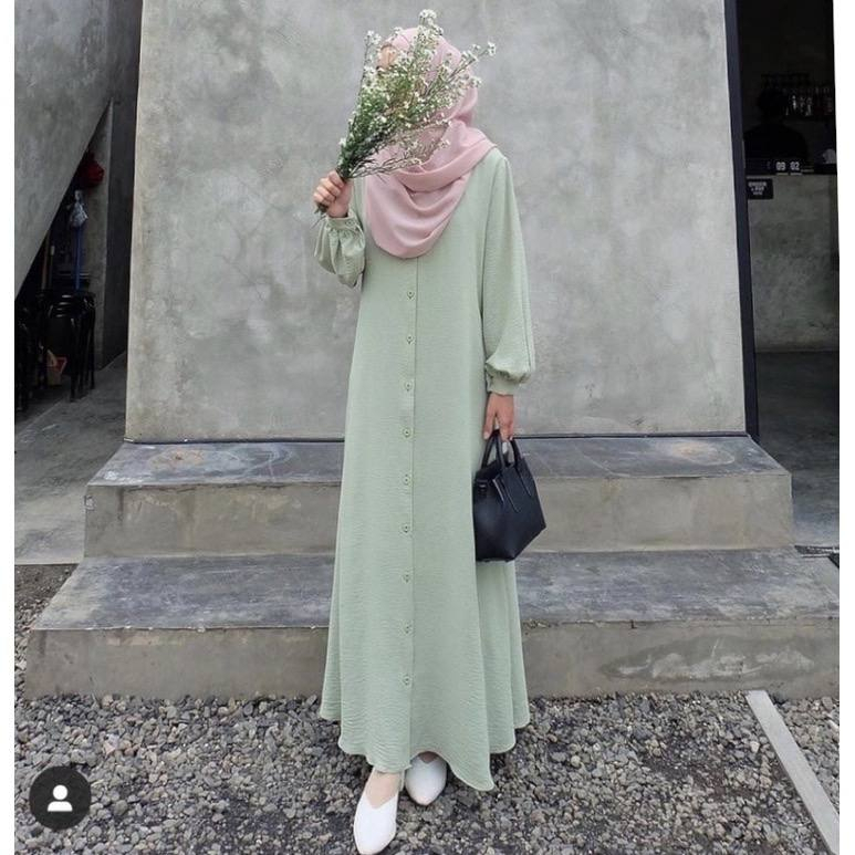 Gamis Wanita Nadifa Dress Bahan Crinkle Airflow Tali Samping Fashion Muslim