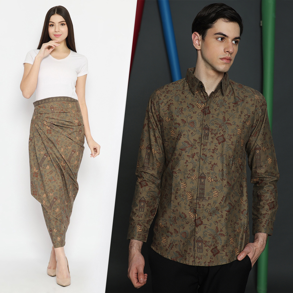 BATIK COUPLE MODERN Kemeja Rok Lilit Instan Batik Pria Lengan Pendek Premium Motif Jam Gadang Hijau Abu 722402 Cap 72 - Baju Kemeja Atasan Pakaian Batik Couple Cople Pria Cowok Laki Laki Remaja Keluarga Lengan Panjang Modern Slimfit Premium Kekiniano