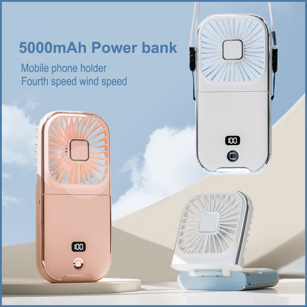 3In1 Mini Cooling Fan Foldable Neck Hanging Fan USB Adjustable Rechargeable Air Cooler Phone Holder