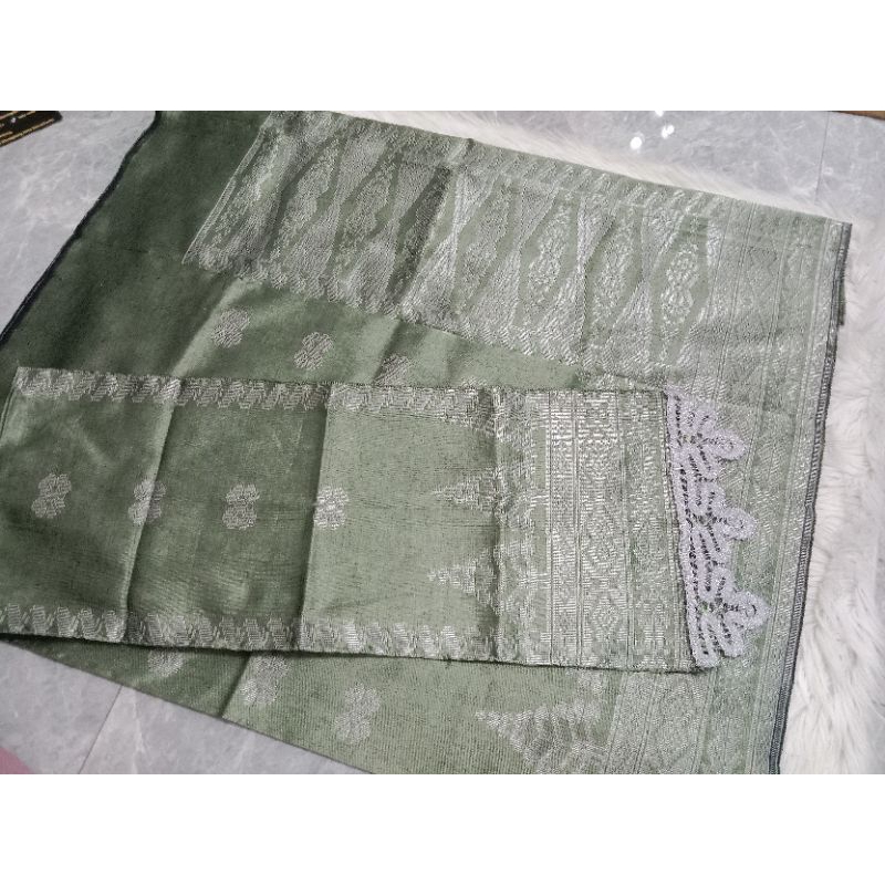 songket silungkang warna sage soft silver