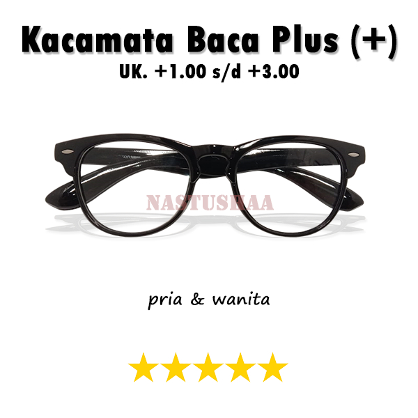 Kacamata Baca Plus (+) +1.00 s,d +3.00 Bingkai Hitam Oval Kacamata Full Plus Untuk Pria Wanita Unisex NOCASE