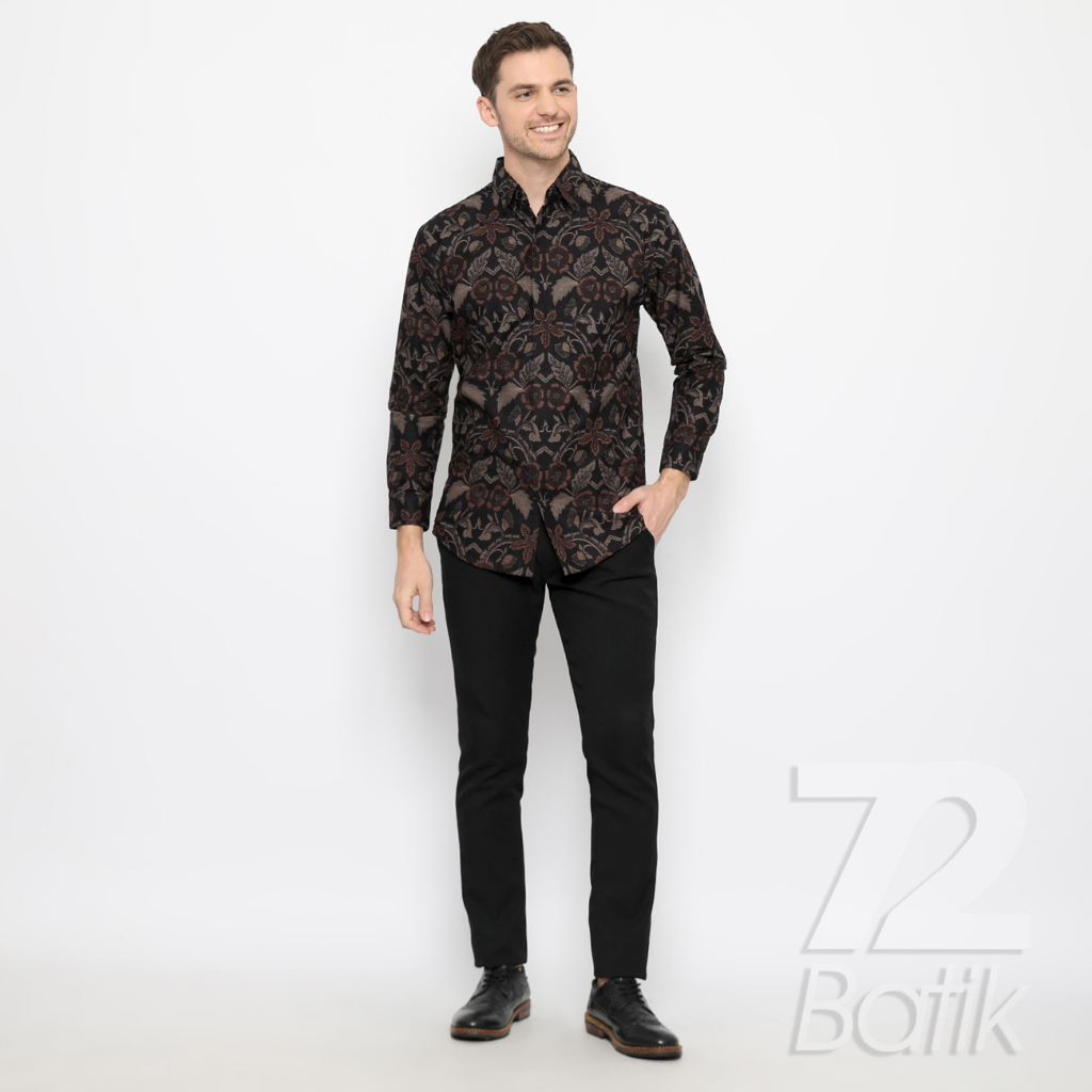 KEMEJA BATIK PRIA Lengan Panjang Premium Motif Elegant Warna Hitam 722390 Cap 72 - Baju Kemeja Atasan Pakaian Setelan Batik Pria Cowok Laki Laki Remaja Keluarga Kantor Lengan Panjang Modern Slimfit Slim Fit Premium Kekinian