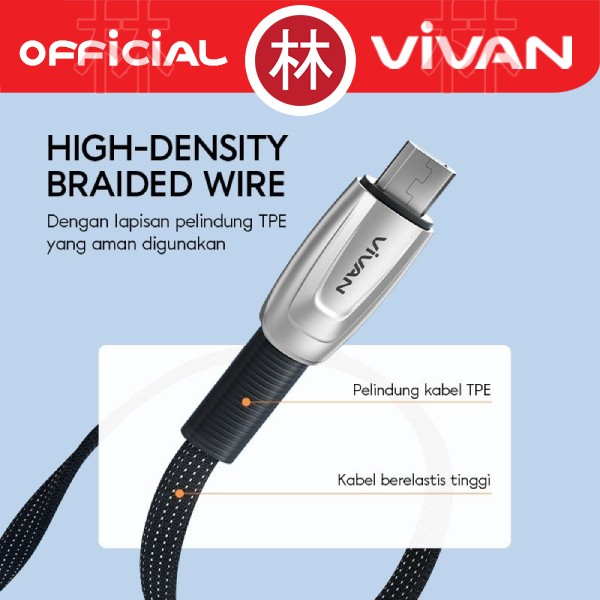 Vivan BTK-MS Micro USB Kabel Data Cable Braided Fast Charging 2.4A 1M New BTK-M
