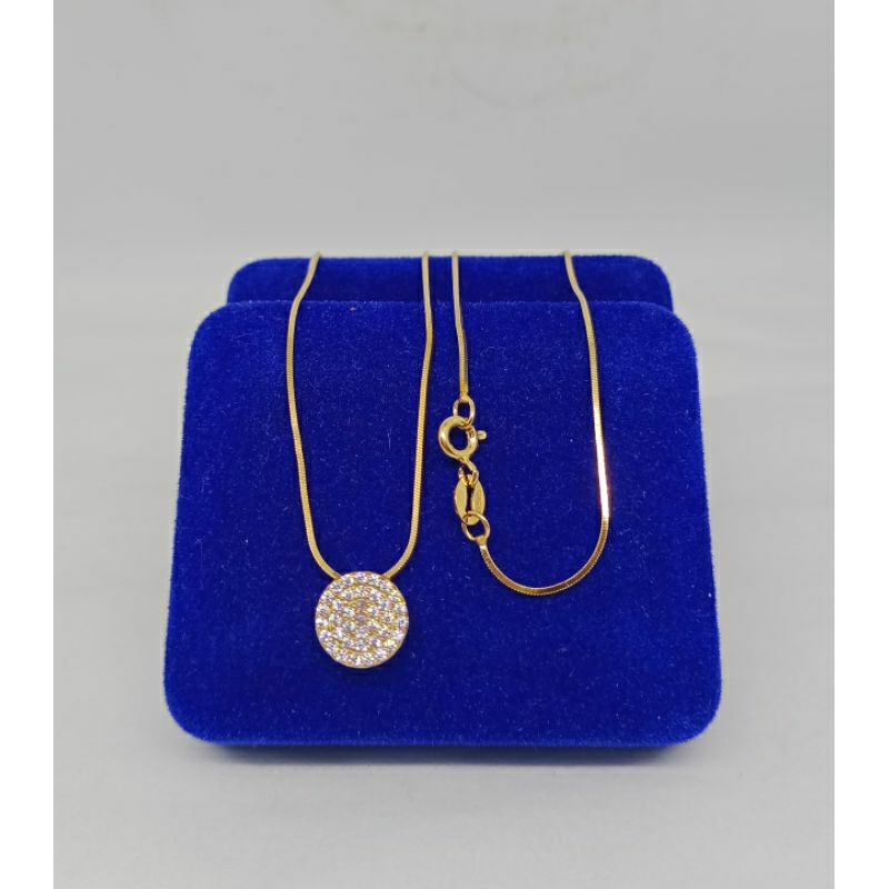 kalung rantai kasandra kotak+liontin tusuk bulat mp/perak asli silver 925 lapis emas/perhiasan fashion wanita terbaru