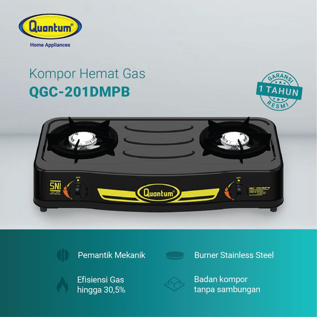 Quantum Paket Kompor Gas QGC 201 DMPB Dan Selang Regulator Gas QRL 032 - Quantum Kompor Gas 2 Tungku QGC 201 DMPB