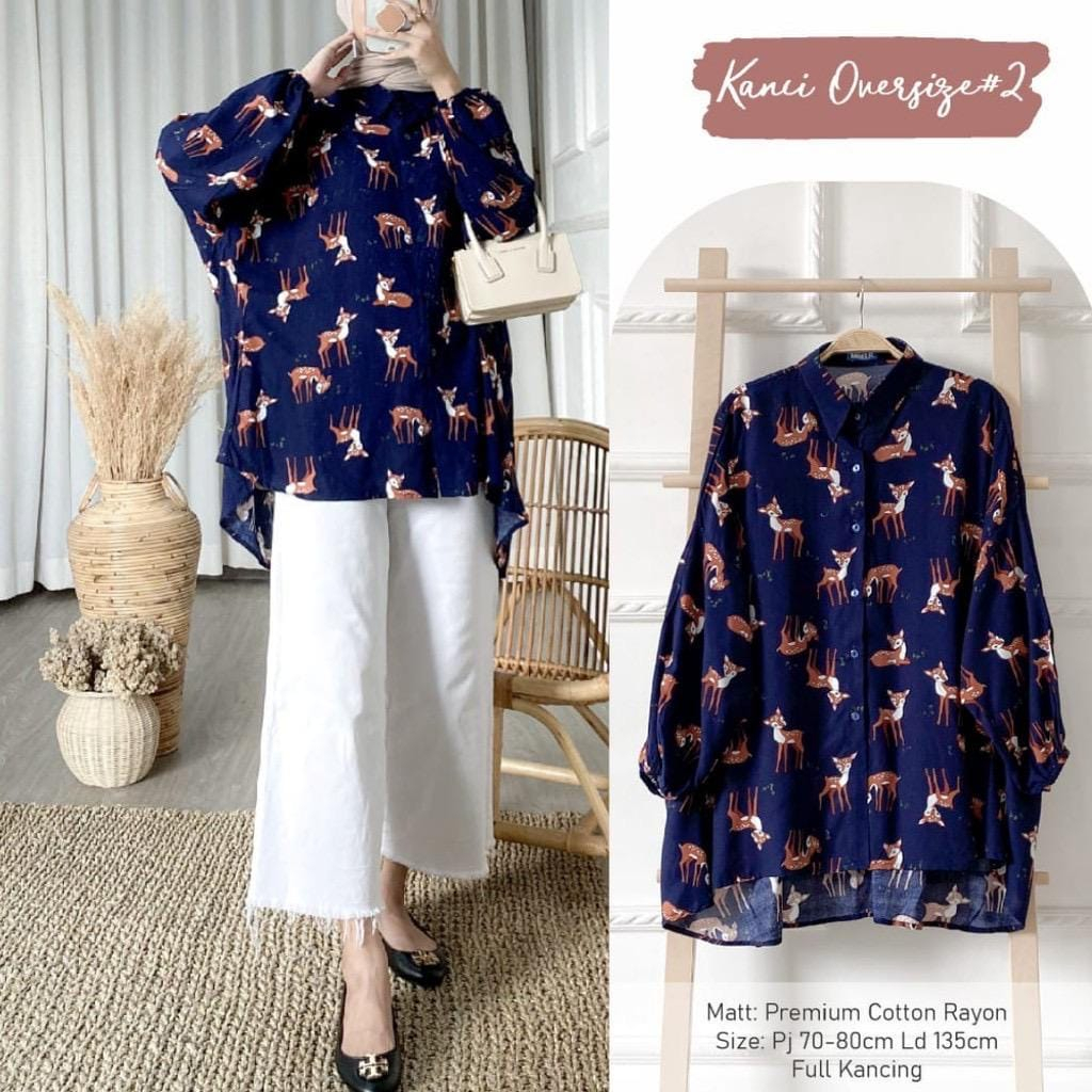 Kemeja Oversize Rayon Viscos Motif Adem Atasan Wanita Jumbo Full Kancing OOTD Wanita Terlaris