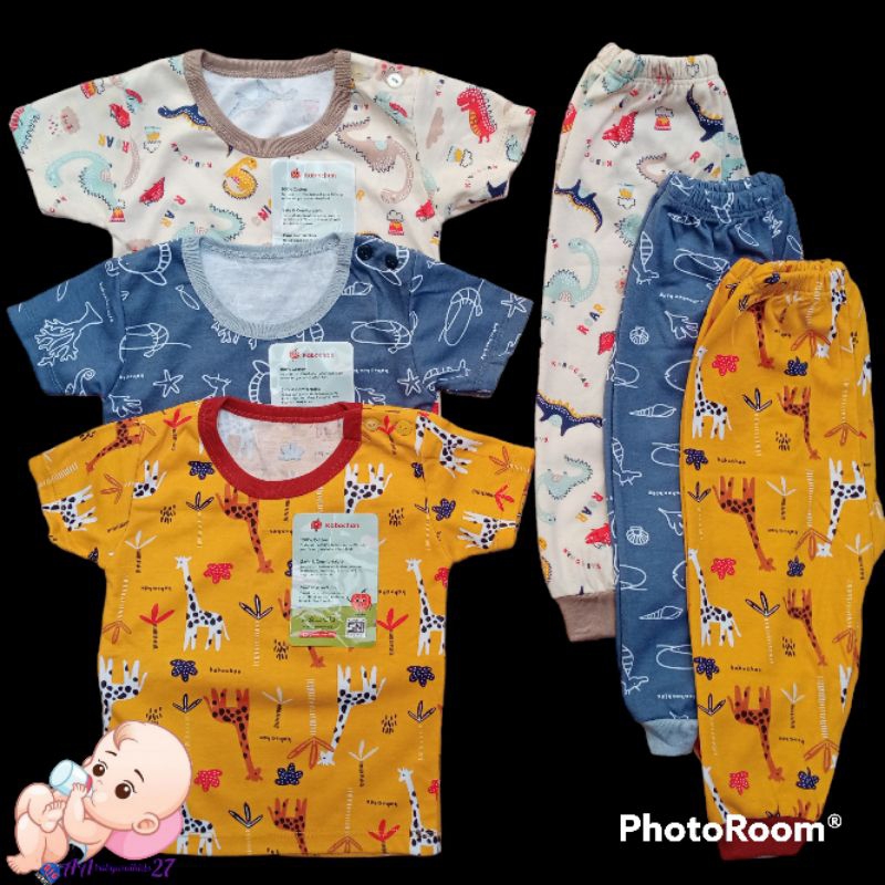 KABOCHAN 3Pasang Setelan CPR Baju Bayi Lengan Pendek Celana Panjang Ukuran S M L 2L XL SNI Nyaman Murah Berkualitas