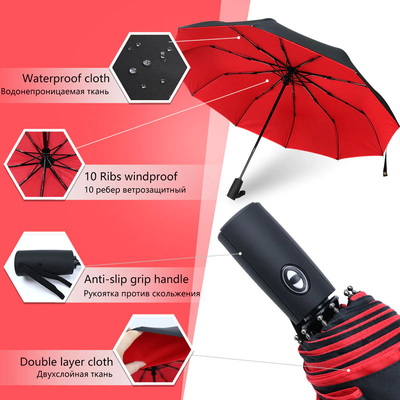 Payung Lipat Windproof Double Layer Umbrella - T1212 - Red