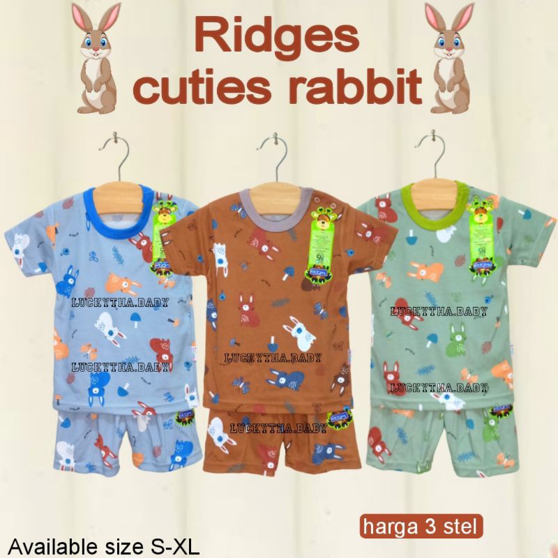3pcs setelan Ridges Pendek Ocean park ,  Cuties rabbit / setelan anak ridges baby wear pendek