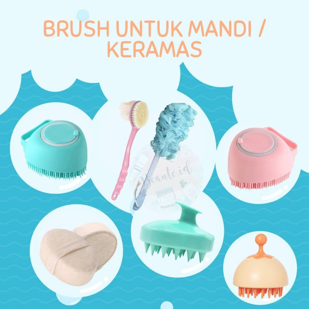 Scrubber Bath Brush Sikat Mandi Badan Punggung Kaki Tangan Silikon Shower Brush Puff Dispenser Sabun Head Scalp Massage Brush Sisir Keramas Kepala