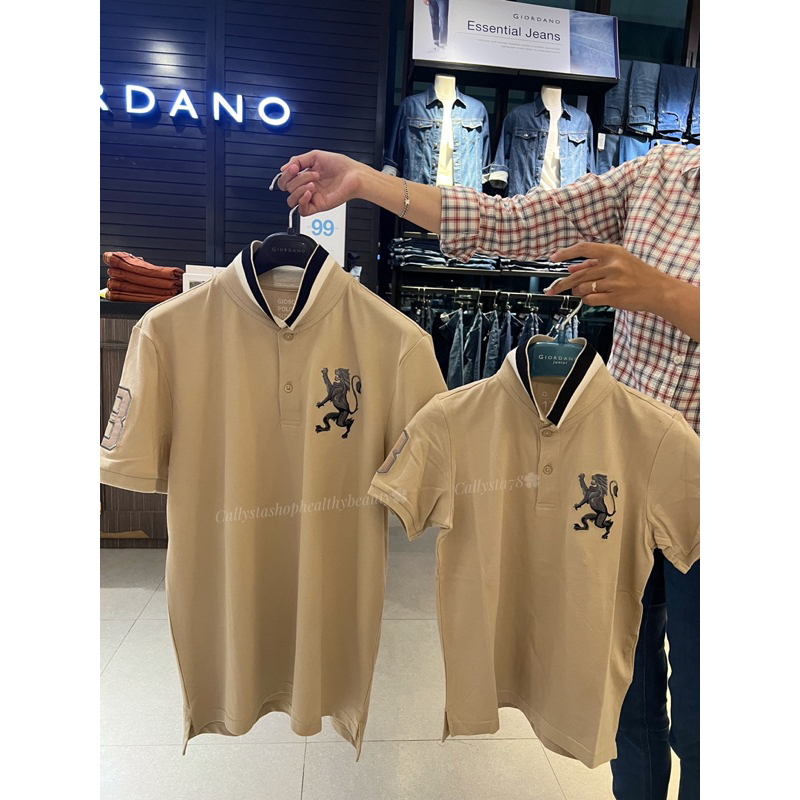 Giordano Couple Polo Shirt Lion 3D Man Dad And Kids Signature White Pepper Size S,M,L,XL,XXL and Kid