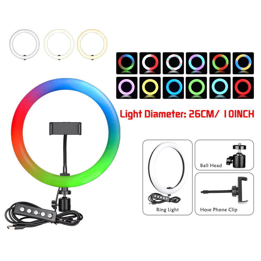 Lampu Ring Light RGB LED 10W 124 LED 10 Inch with 1 Holder - F-260Q - White