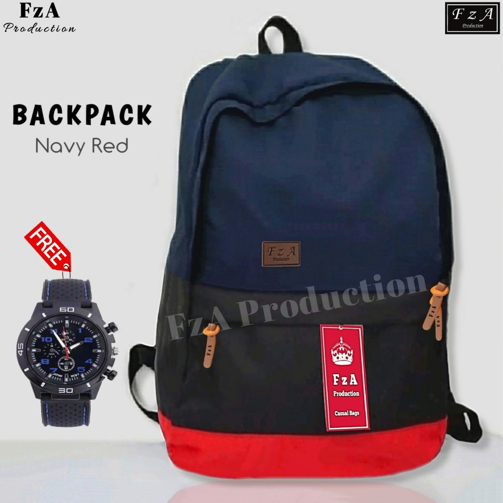 FzA Official - Tas Ransel Punggung Distro Casual Pria Wanita / Tas Ransel Laptop Origin SPT03 - Navy Red